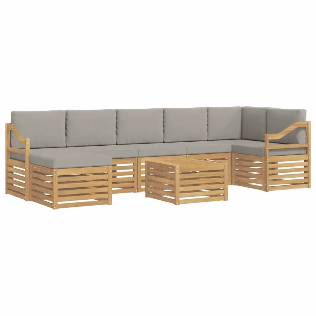 Set di divani da esterno vidaXL a forma di L composto da 8 pezzi in legno di acacia con cuscini, colore bianco e grigio – 2