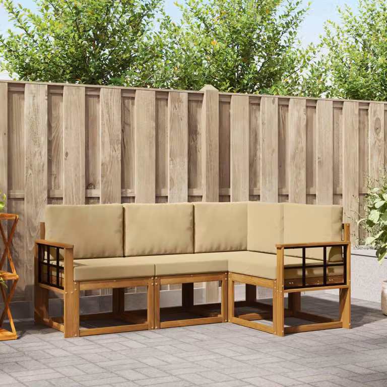 Set di divani da esterno vidaXL 4 pz in legno di acacia con cuscini beige e marrone