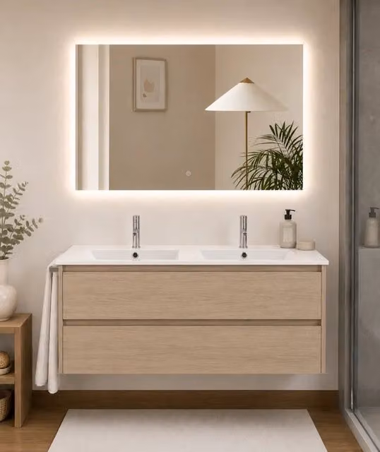 Mobile bagno con lavabo ORIGENBATH IBIZA senza specchio 120x45 cm doppio lavabo estepa