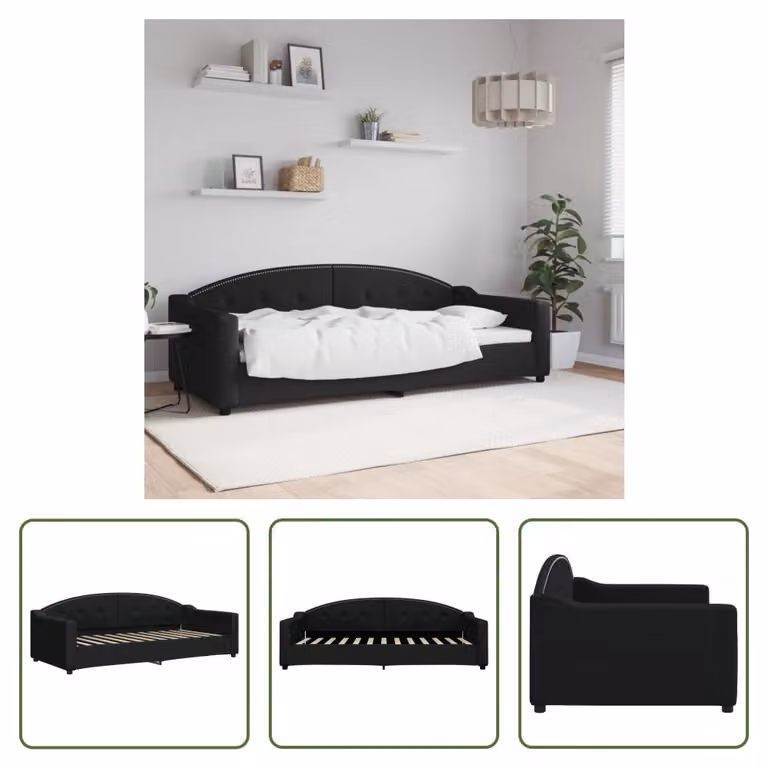 The Living Store Letto da giorno nero 90x200 cm tessuto