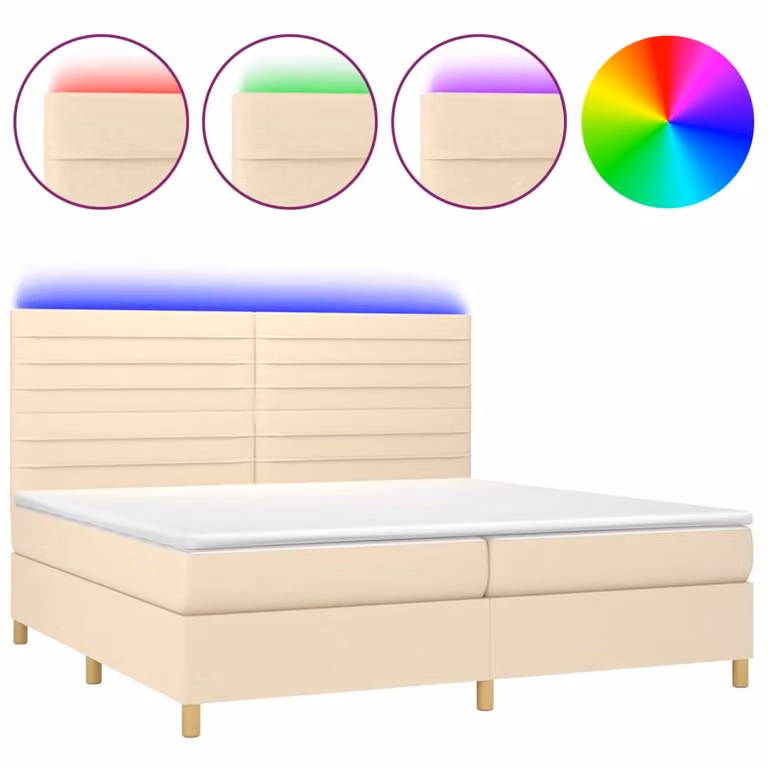 Letto a Molle Materasso e LED bianco 200x200cm in Tessuto