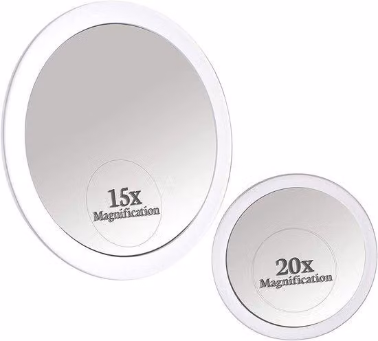Specchio da trucco 20X 15X Set di pinzette da trucco autoadesivo con funzione zoom 20X, 15 cm (piccolo) e 10 cm