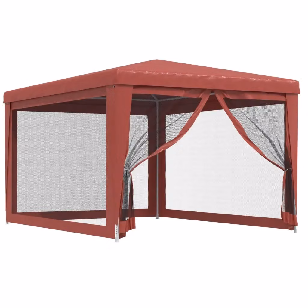 Tenda Gazebo per Feste Rossa con Pareti Laterali in Rete L: 4 m, P: 3 m, H: 2,46 m – 2