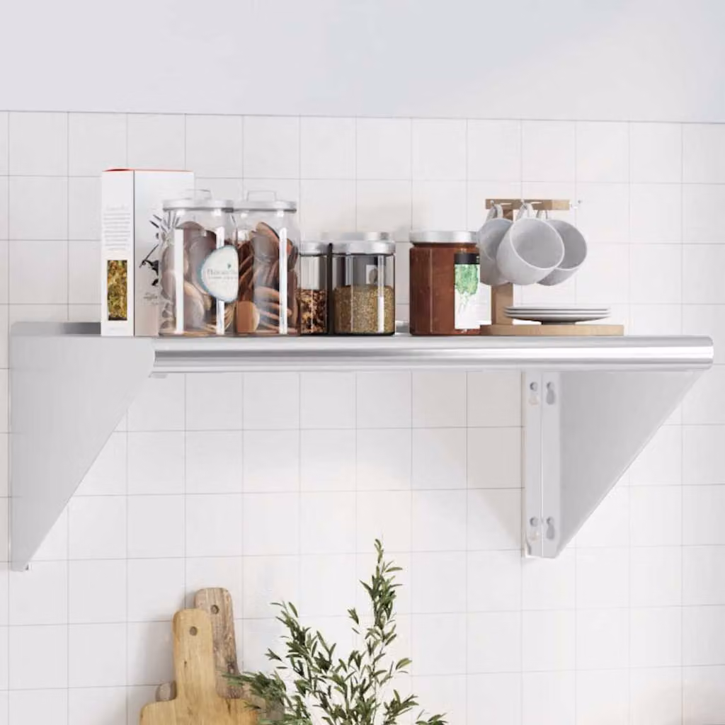 vidaXL Mensola a Muro in Acciaio Inossidabile Argento Opaco L: 75 cm, P: 45 cm, H: 31 cm