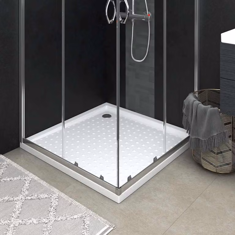 Piatto doccia quadrato vidaXL bianco con superficie antiscivolo in plastica, L 90 x P 90 x H 4 cm