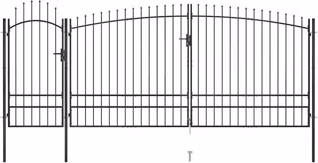 Cancello doppio per recinzione da giardino vidaXL Woerden con punta a lancia in acciaio, Nero, L: 5 m, H: 1,95 m