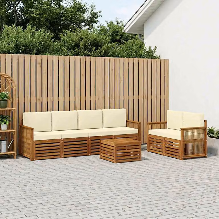 Set di divani da esterno vidaXL 7 pz in legno di acacia con cuscini, beige e marrone