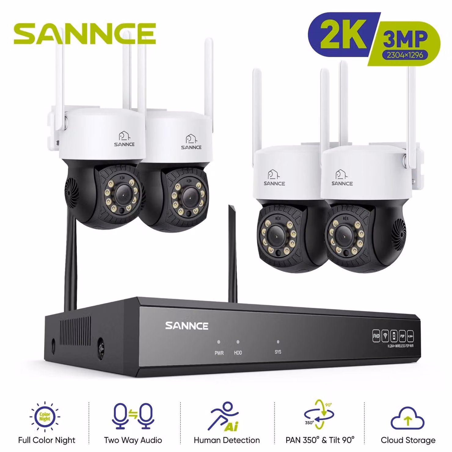 Sistema di videosorveglianza wireless da 3MP e 5MP, NVR wireless a 16 canali, telecamera IP Wi-Fi a 2.4G e 5.8G per esterni, grado di protezione IP66, visione notturna, telecamere PTZ da 3K
