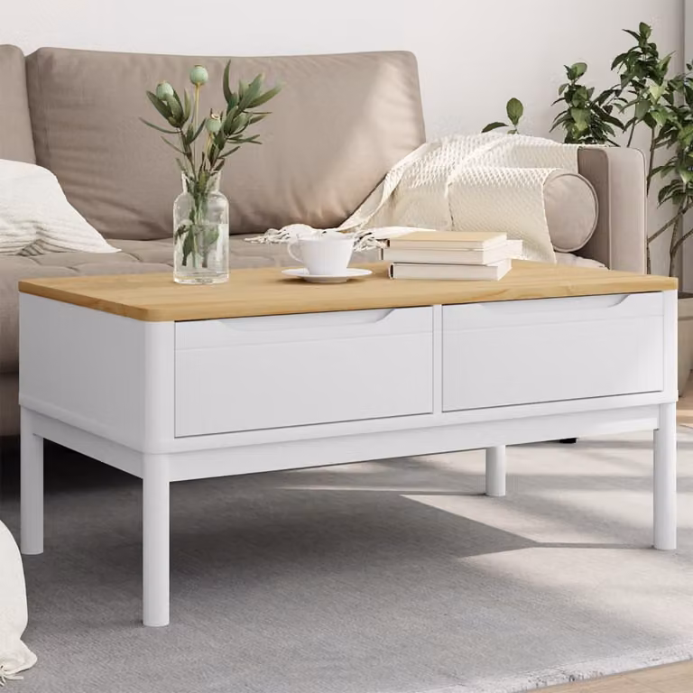 vidaXL Tavolino FLORO Bianco in Legno di Pino L: 99 cm, P: 55,5 cm, H: 45 cm