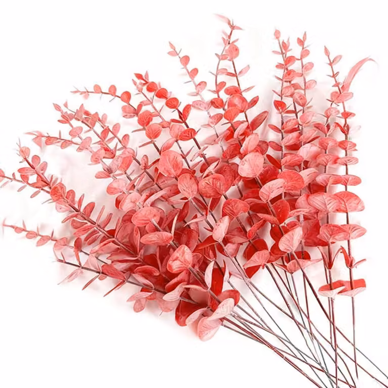 Rami di eucalipto artificiali, colore rosso, confezione da 30 pezzi, lunghezza 38 cm