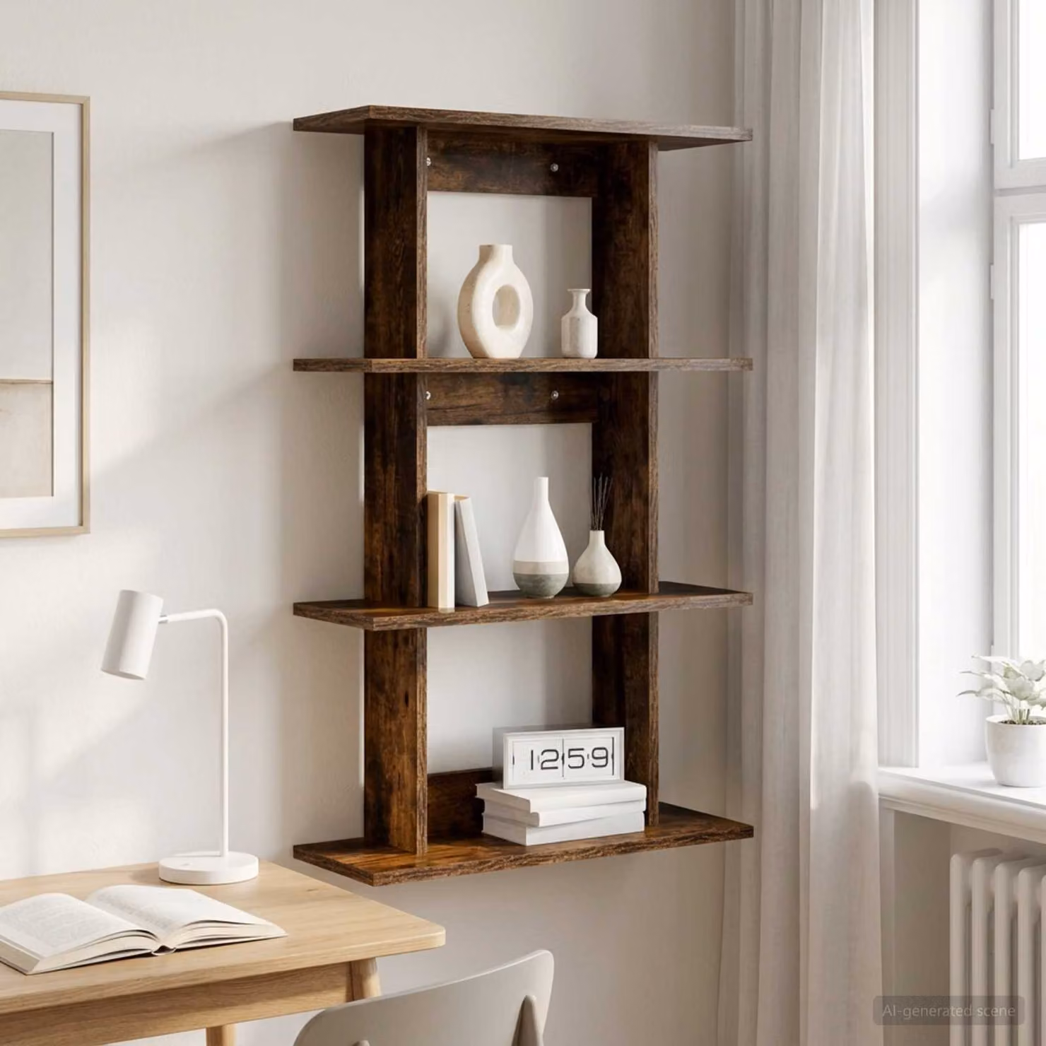 Scaffale da parete moderno vidaXL in legno color rovere marrone L: 56 cm, P: 20 cm, H: 90 cm