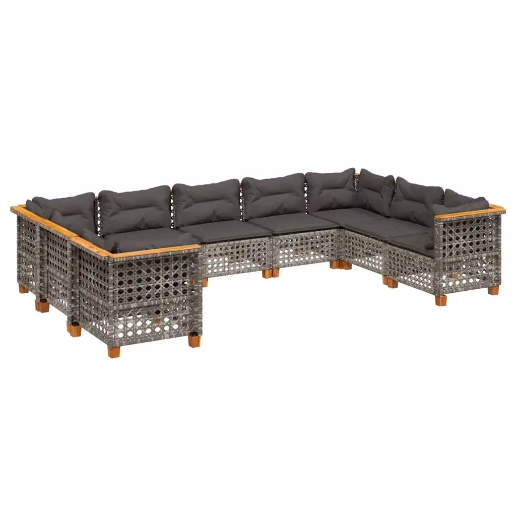Set Divano da Giardino vidaXL 9 pz in Polyrattan Grigio con Cuscini Imbottiti e Rivestimenti Rimovibili – 2