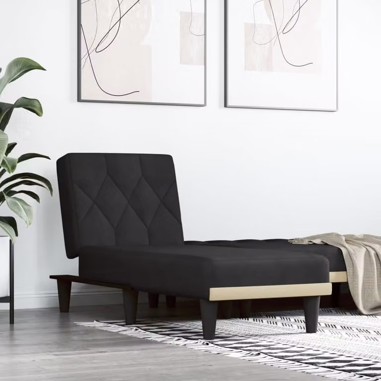 vidaXL Chaise Longue Moderna in Velluto Nero con Funzione Letto e Forma a L, L/P/H: 140 x 190 x 70 cm