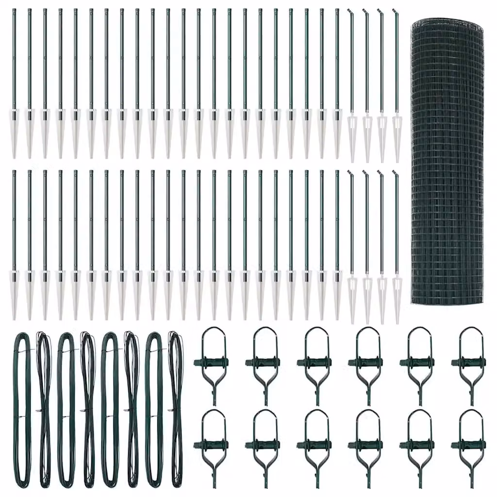 vidaXL Recinzione in rete saldata verde con pali in acciaio rivestiti in PVC per installazione nel terreno L: 100 m, H: 0,8 m – 2