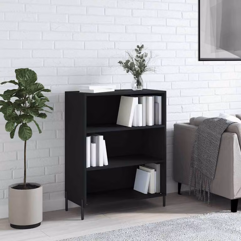 Scaffale moderno da parete vidaXL in legno e metallo nero opaco L: 69,5 cm, P: 32,5 cm, H: 90 cm