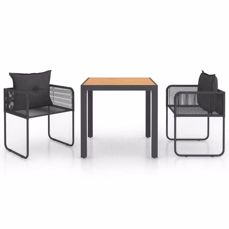 Set da Pranzo da Giardino 3 pz in Rattan PVC Nero e Marrone