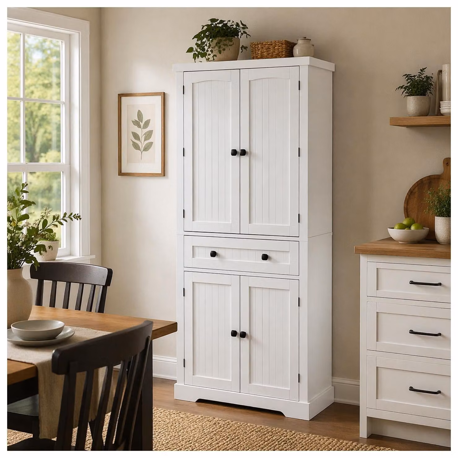 Credenza a buffet Thekla in stile rustico, bianca
