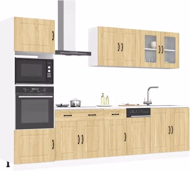 Set di mobili da cucina moderno vidaXL in MDF e vetro, colore marrone e beige, 7 pezzi