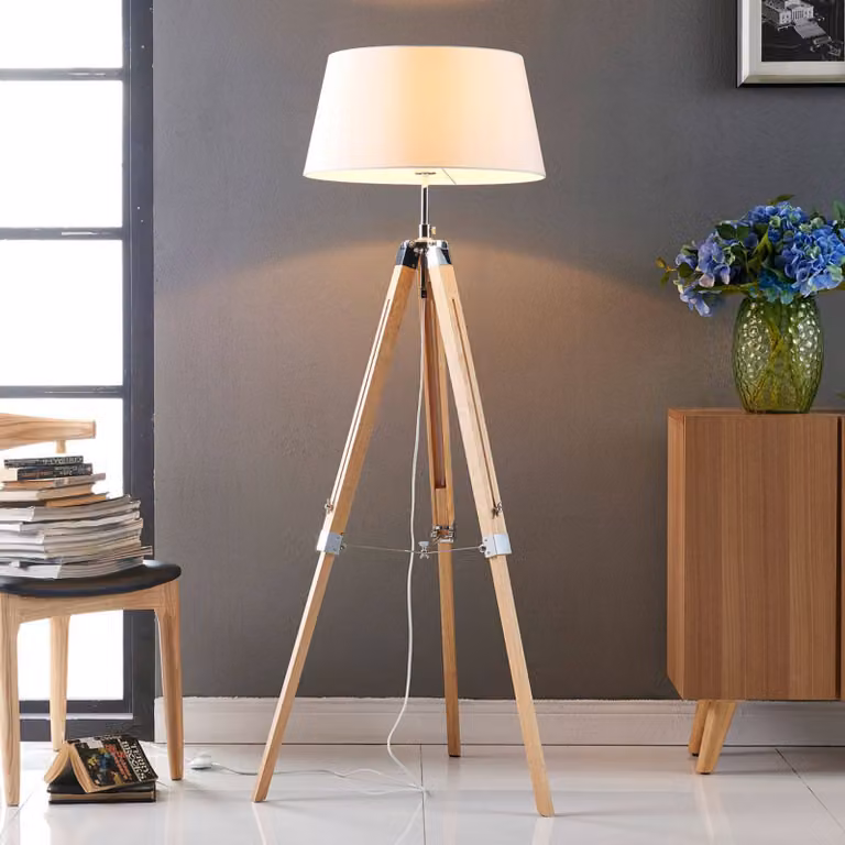 Lampada da terra Katie Lindby, Bianco / Opale, Soggiorno / Sala da pranzo, Legno, Scandinavo, Lampada da terra