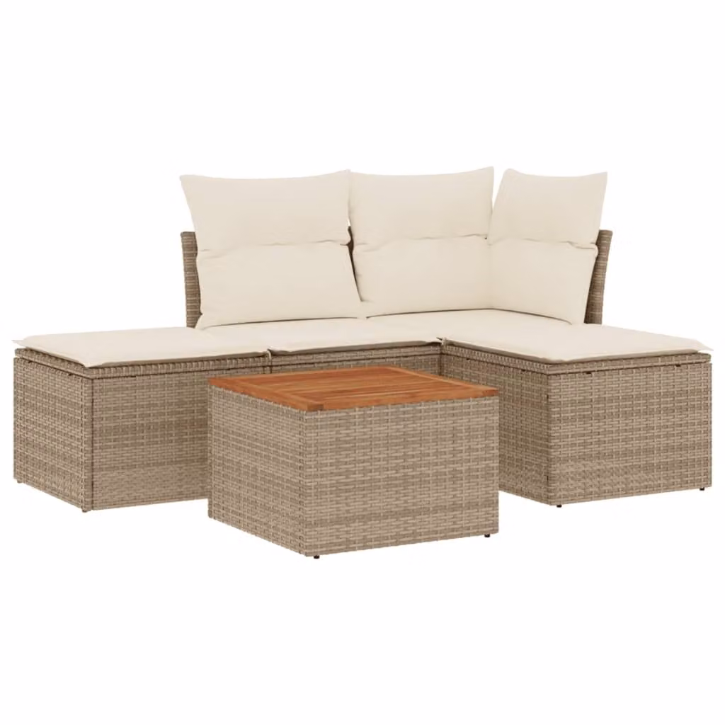 Set Divano da Giardino 5 pz con Cuscini Beige in Polyrattan