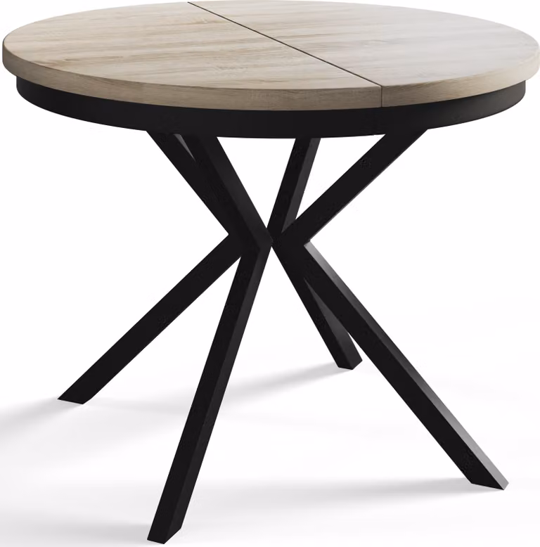 Tavolo da pranzo rotondo BERG, tavolo allungabile diametro: 100 cm/180 cm, tavolo da soggiorno colore: beige, con gambe in metallo nero