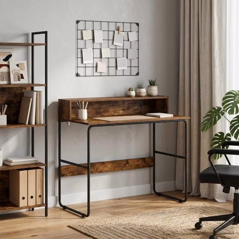 Scrivania con spazio di archiviazione vidaXL in stile industriale, colore marrone rovere