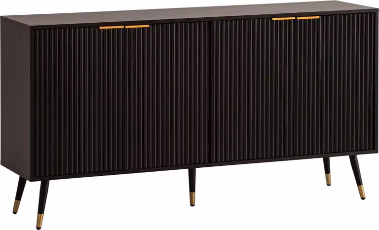 WOHNLING Credenza 150x81x39 cm Credenza nera con finitura rovere Comò con ante Comò da ingresso Mobile da ingresso Moderno Mobile da salotto