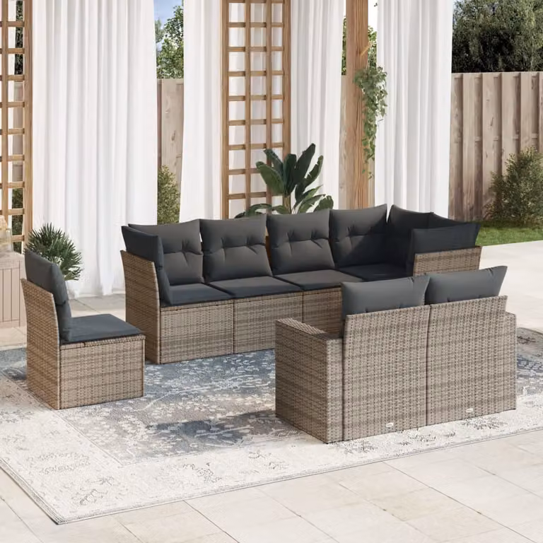 Set Divano da Giardino vidaXL 8 pz in Polyrattan Grigio con Cuscini e Struttura in Metallo