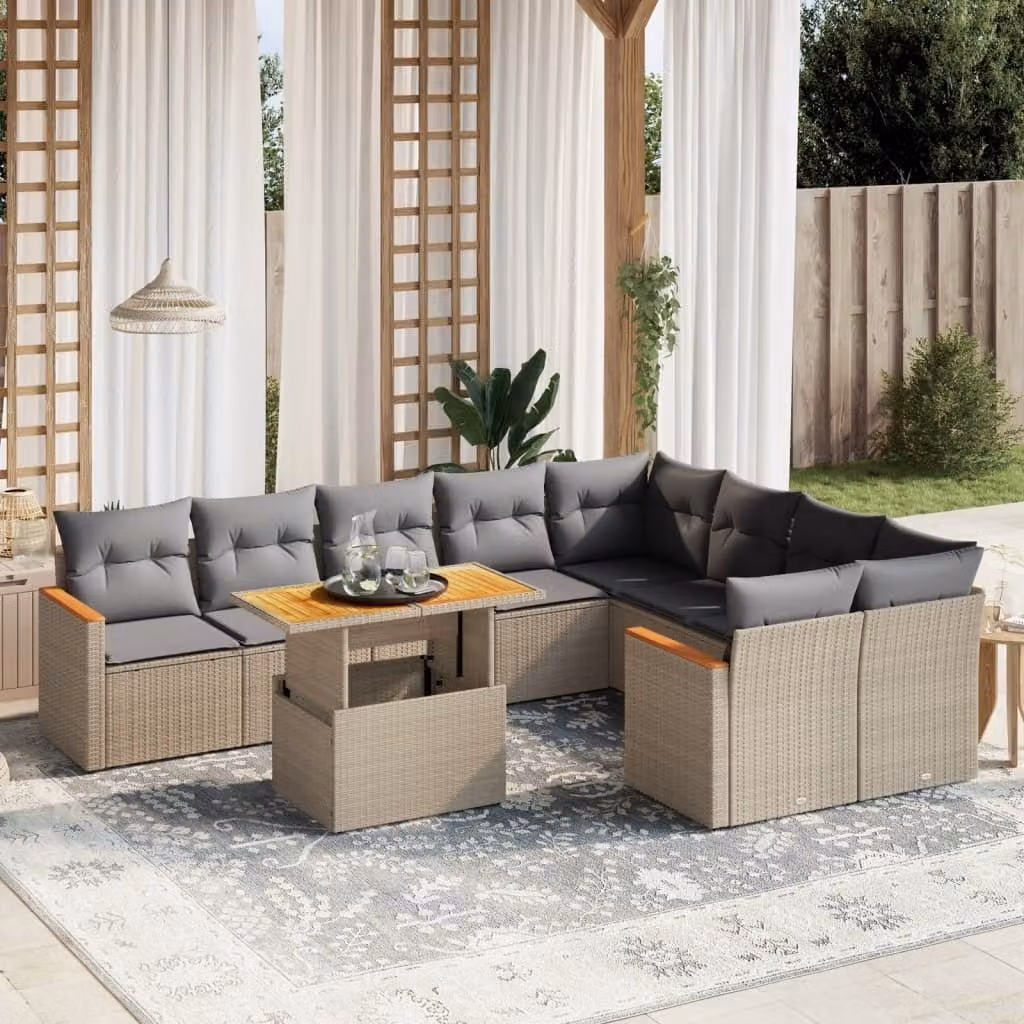 Maison Exclusive - Set Divano da Giardino 10 pz con Cuscini Beige in Polyrattan