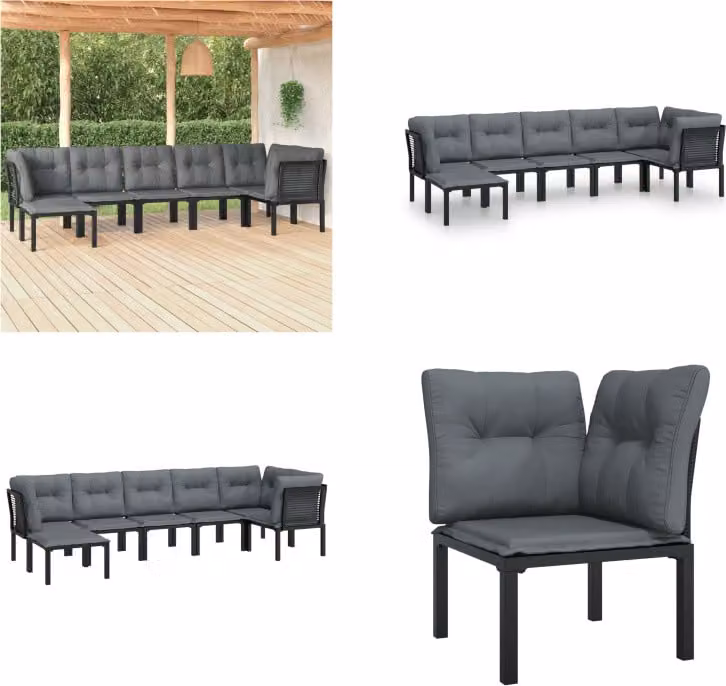 vidaXL 7 pezzi set salotto da giardino nero e grigio in poly rattan - Set salotto da giardino - Set salotto da giardino - Set salotto - Set arredo giardino
