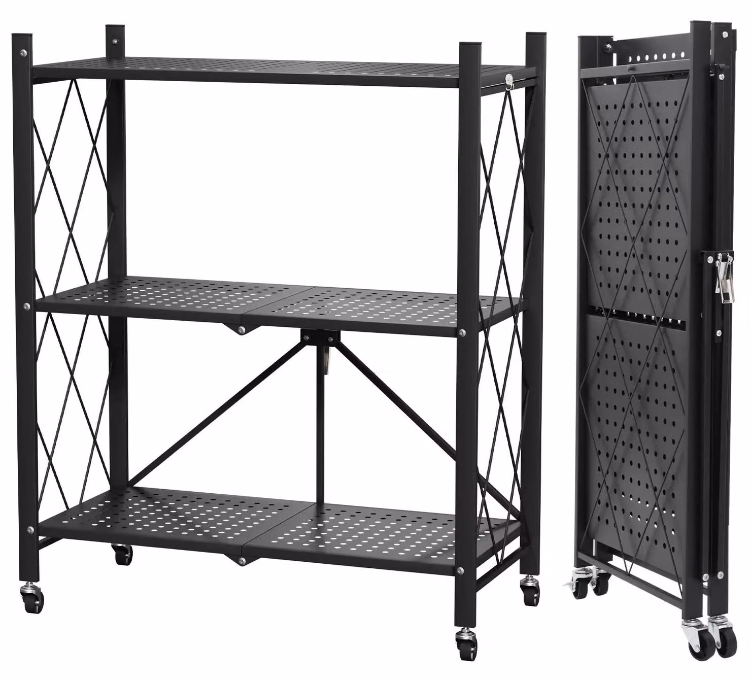 Scaffale a ribalta - Scaffale metallico a 3 ripiani - Acciaio inossidabile - Ideale per cucina, garage e dispensa - Scaffale autoportante per riporre oggetti