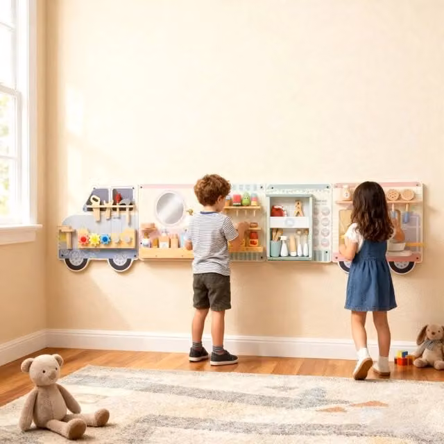 Tavola attività da parete a forma di camion 5 in 1 WISHDOR multicolore in legno