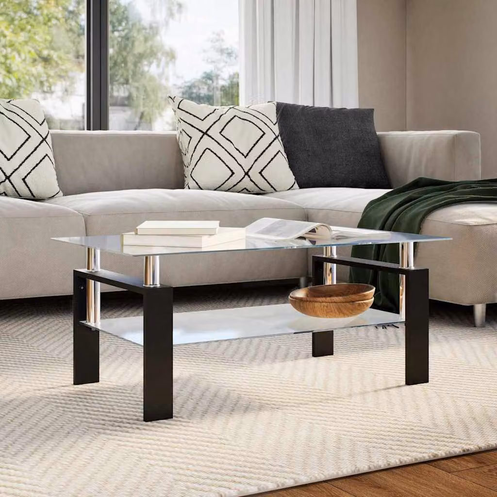 vidaXL Tavolino Moderno Rettangolare in Vetro Grigio e Trasparente L: 55 cm, P: 95 cm, H: 40 cm