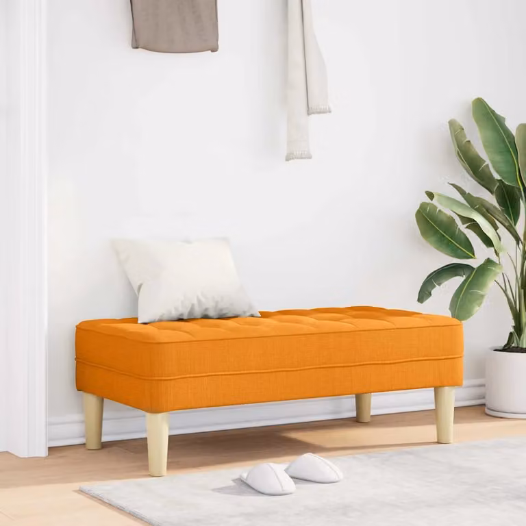 Panchina con cuscino vidaXL in legno e tessuto, Giallo e Arancione, L: 113 cm, P: 57 cm, H: 39 cm