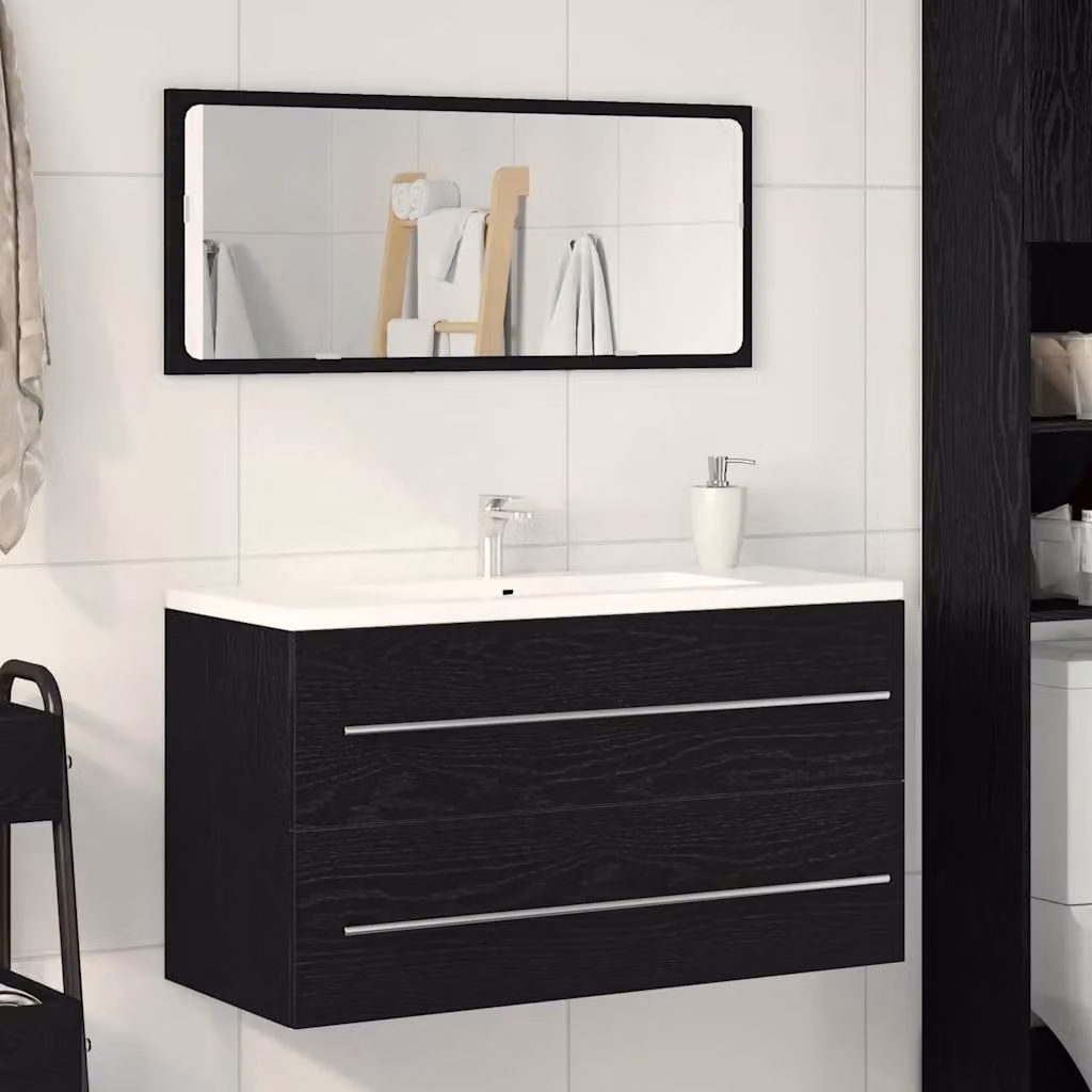 Mobile Lavabo Moderno vidaXL Nero Opaco in MDF con Cassetti e Ante L 90 x P 45 x H 1.5 cm