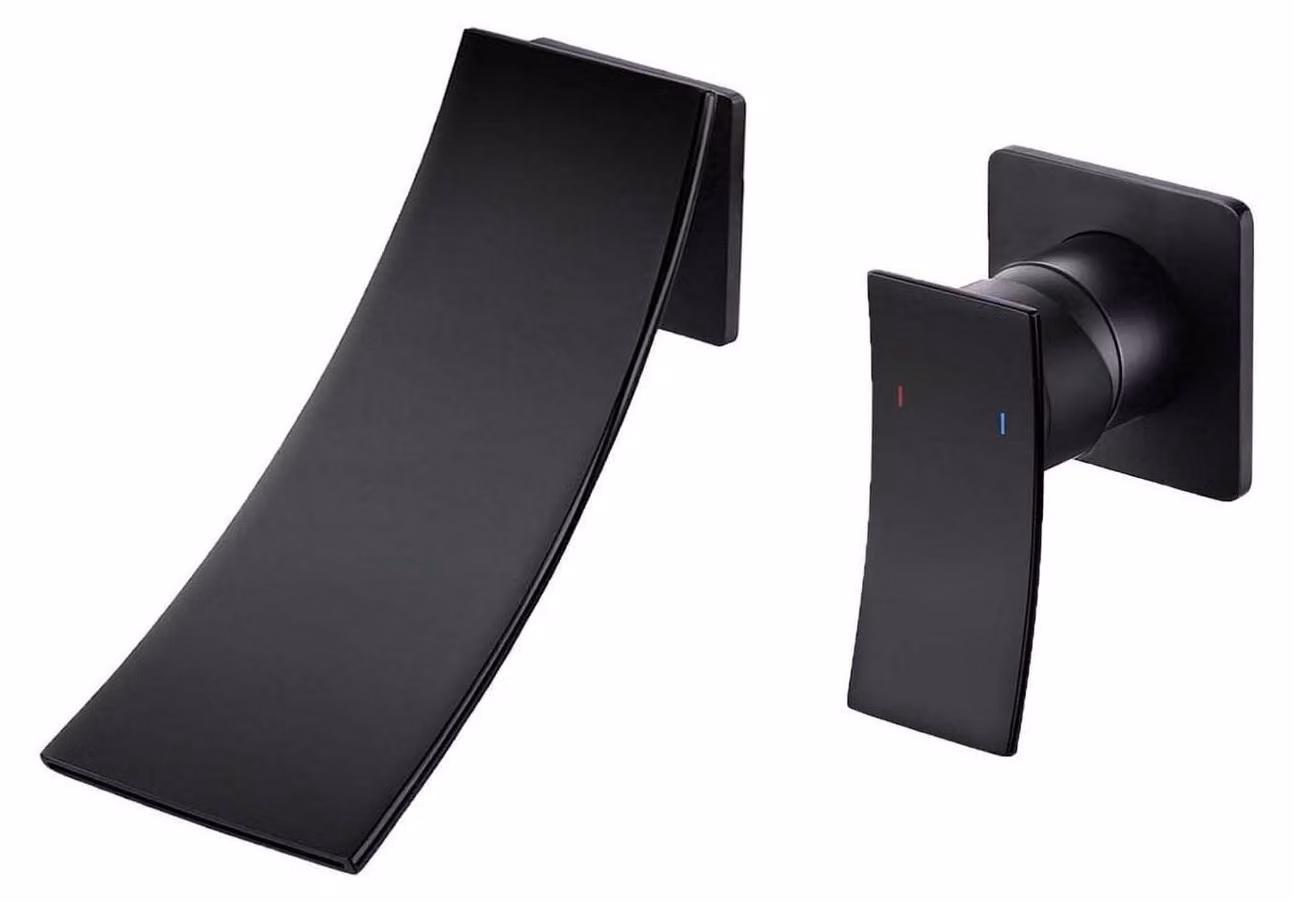 Rubinetto a parete, modello cascata, miscelatore da incasso a 2 fori, colore nero