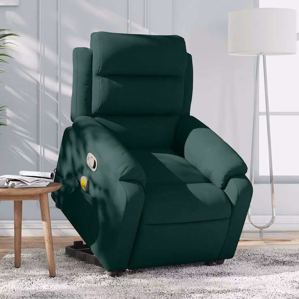 Poltrona Alzapersona Reclinabile vidaXL in Velluto Verde con Assistenza Elettrica per Senior – 1