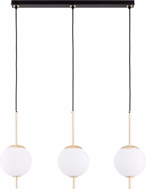 Lampada a sospensione Alfa DIORA nera e oro con 3 globi in vetro, dimmabile, attacco E14