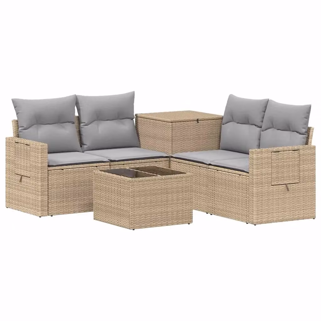 Set di divani da giardino a L vidaXL in polyrattan con tavolino da caffè, beige e grigio – 2