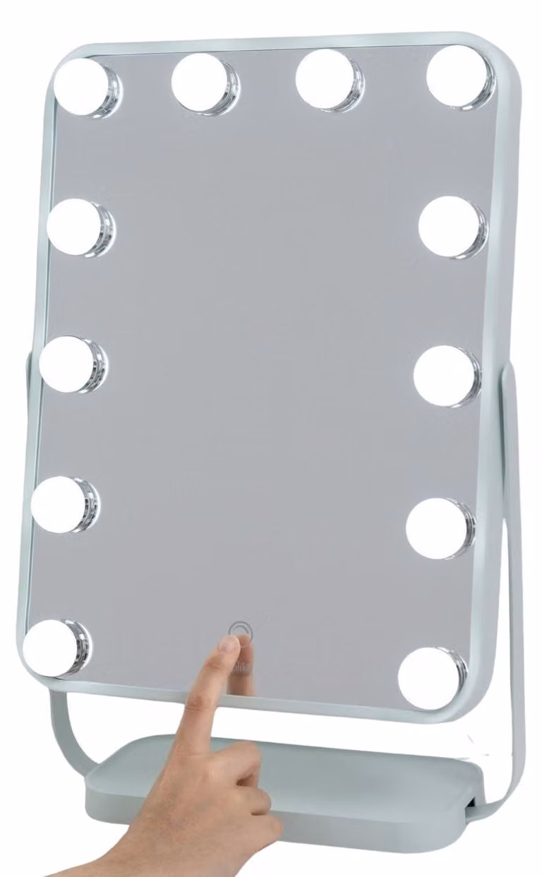 Specchio da trucco a LED, con intensità regolabile, controllo touch, rotazione a 360° e dimensioni 47,5x31 cm