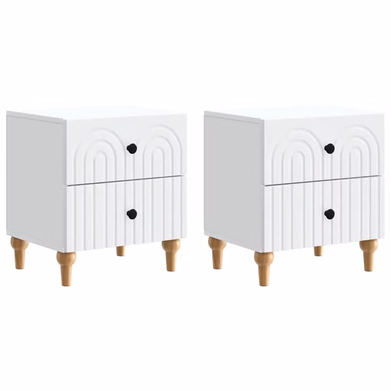 Set di 2 Armadi da Notte vidaXL Moderni in MDF e Metallo, Bianco, L: 43 cm, P: 34,5 cm, H: 48 cm