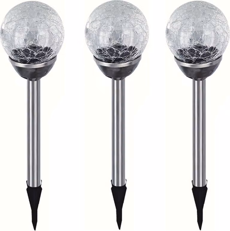 Set di 3 lampade solari a LED per giardino, in acciaio inossidabile, a forma di sfera con effetto "craquelé", lampada solare, decorazione per giardino, luce colorata