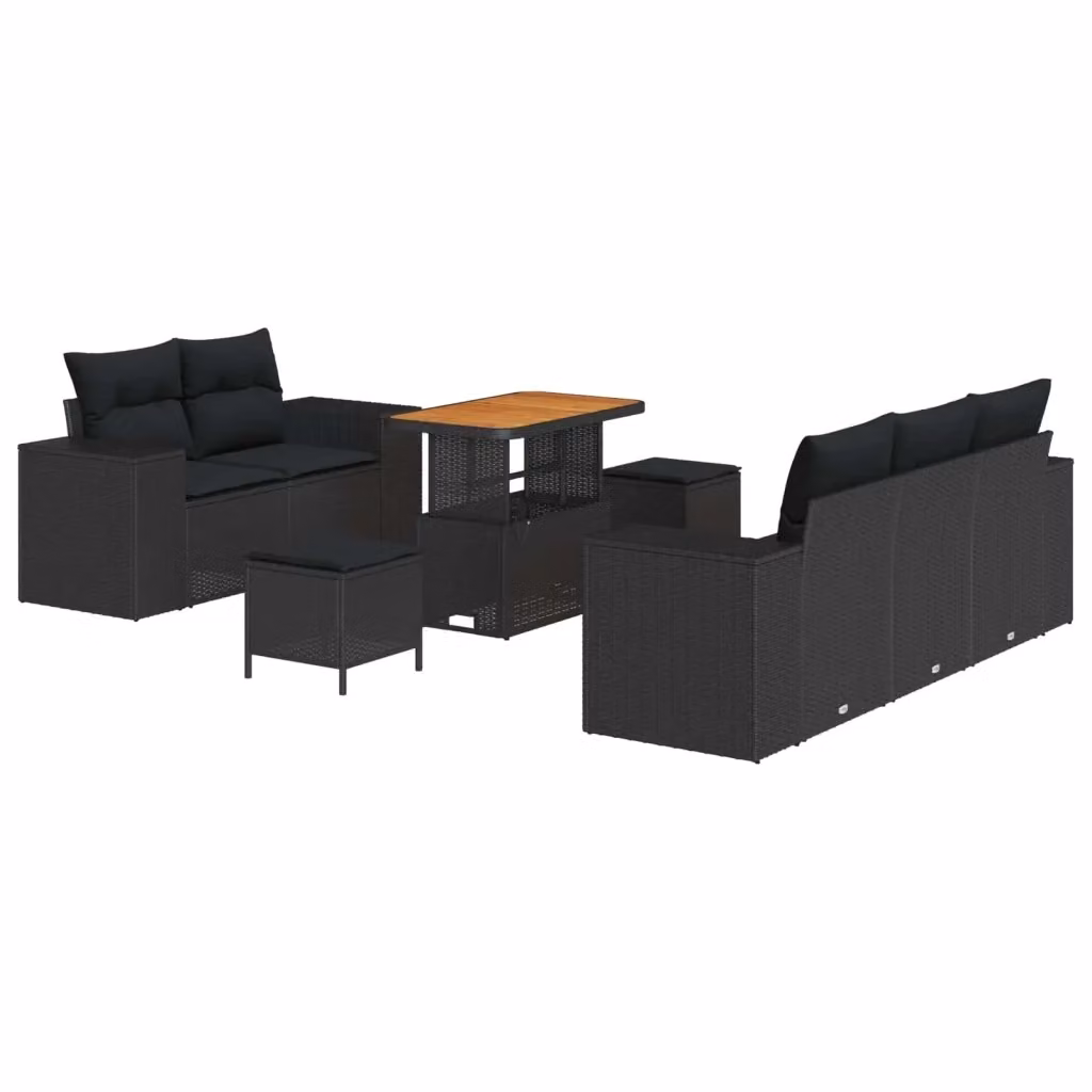 Set Divano da Giardino vidaXL 8 Pezzi in Polyrattan Nero con Cuscini e Tavolino da Caffè – 2