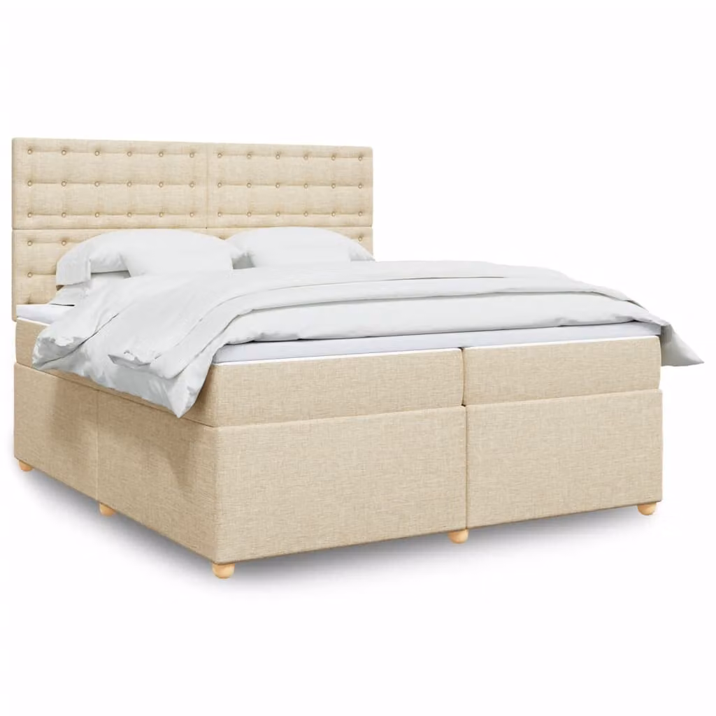 vidaXL Giroletto a Molle con Materasso Ibrido in Tessuto Beige e Bianco L/P: 200 x 200 cm