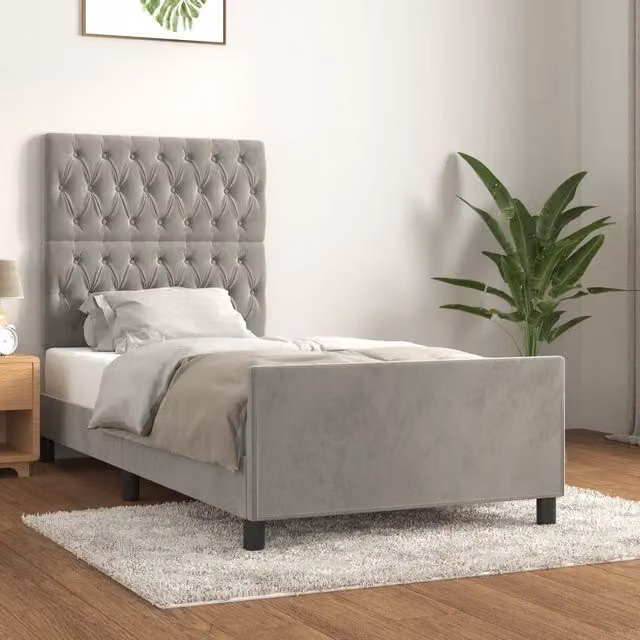 Giroletto vidaXL in Velluto Grigio con Struttura in Legno L/P/H: 90 x 190 cm