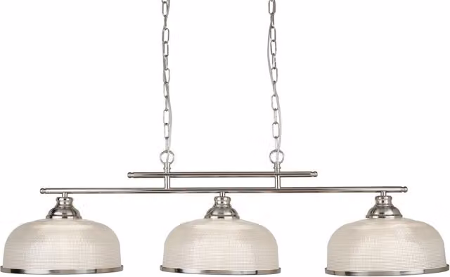 Lampadario Rustico Bistrot Ii Acciaio Argento Vetro Trasparente 3 Luci E27