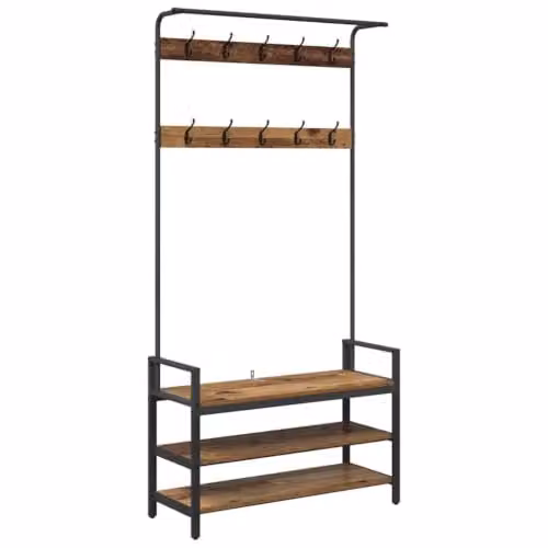 Helloshop26 Appendiabiti rettangolare con portaoggetti integrato 95 x 34 x 184 cm, stile contemporaneo in legno antico 02_0052644