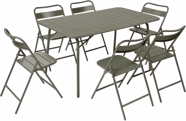 Set tavolo da giardino pieghevole in acciaio con 6 sedie, 140cm, verde