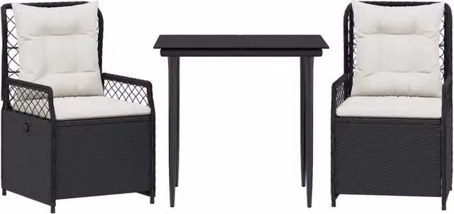 Set da Pranzo da Giardino 3 pz | Set Salotto da Giardino con Cuscini Nero in Polyrattan