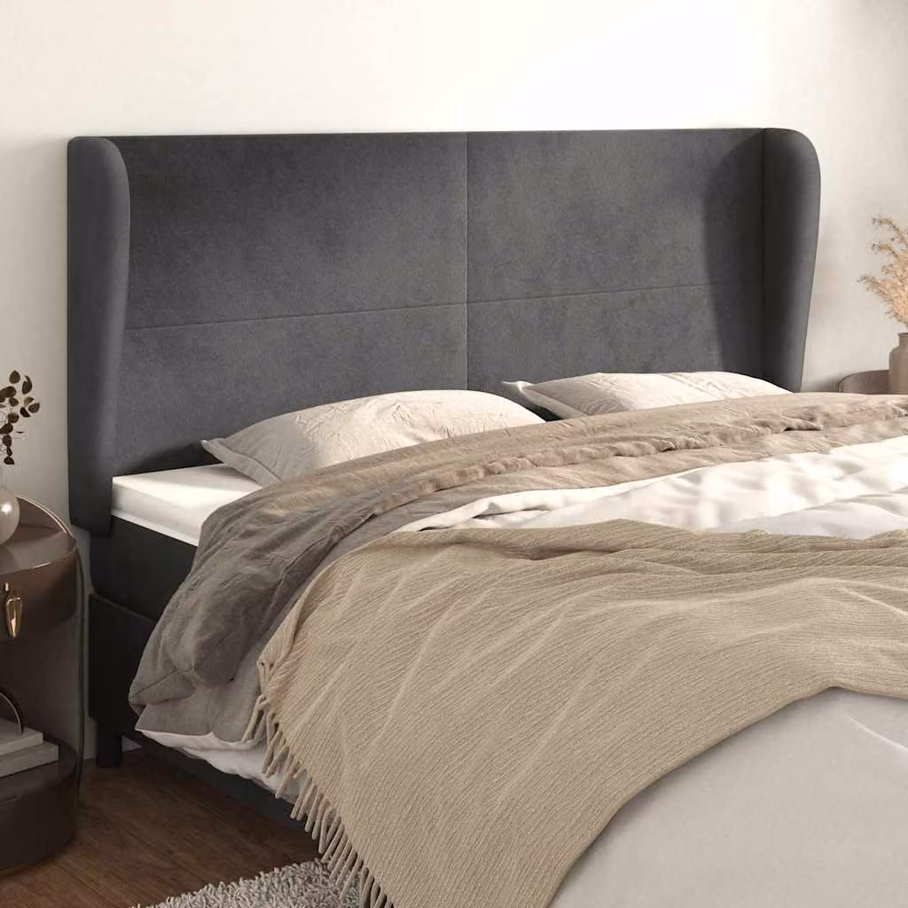 Testiera ad orecchio vidaXL in velluto grigio scuro, L/P/H: 183 x 23 x 118/128 cm
